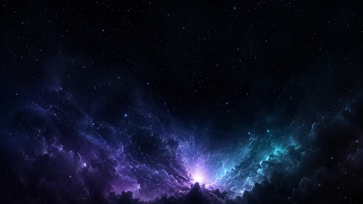 Deep space AI wallpaper with a violet nebula and scattered stars, desktop