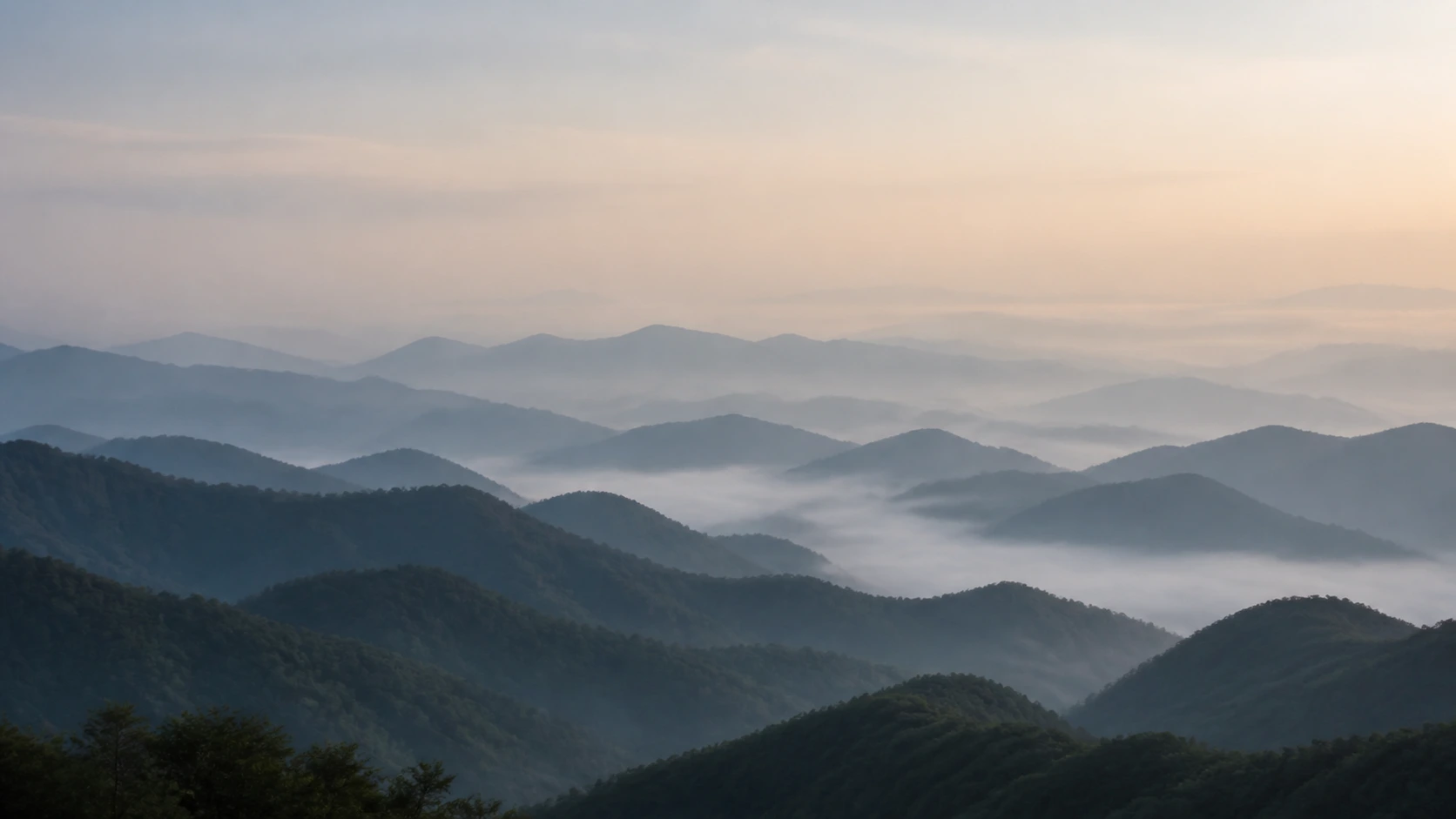 Cinematic mountain landscape AI wallpaper in morning fog
