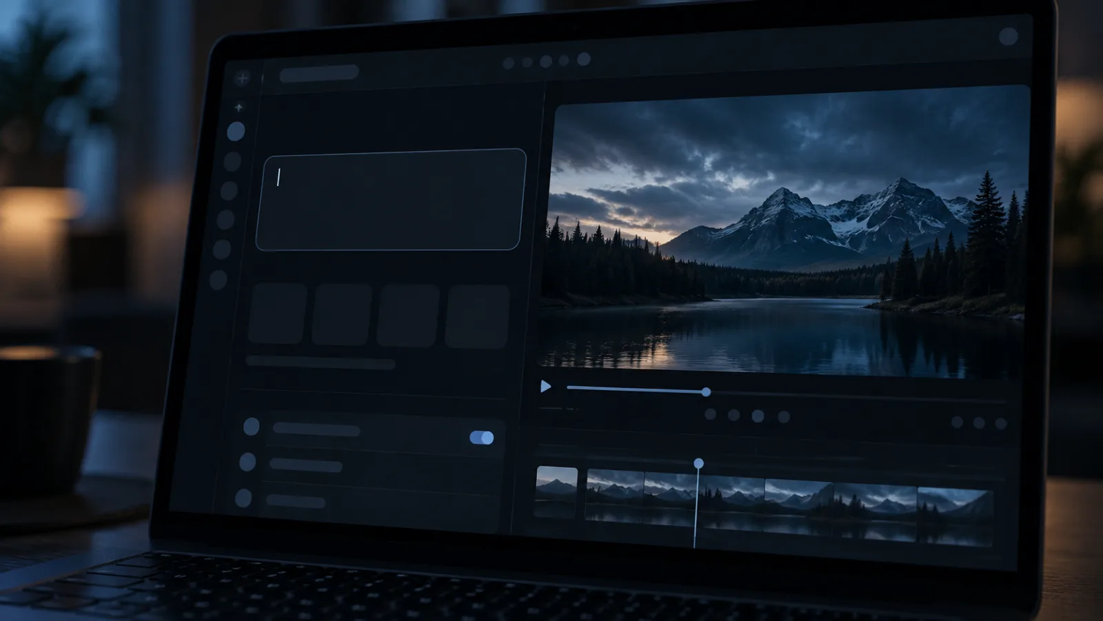 A browser window with a text prompt field beside a rendered video frame