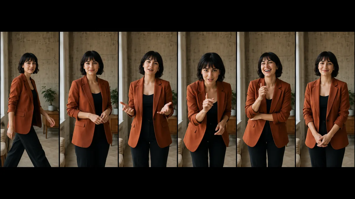 Motion Control AI long take: a storyboard strip of one continuous thirty second character performance