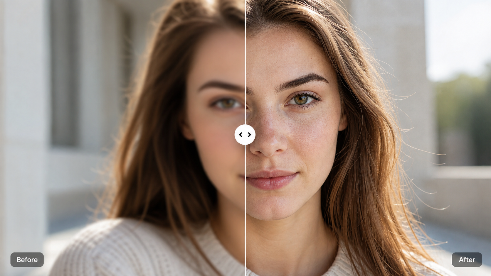 AI Photo Enhancer before and after portrait comparison