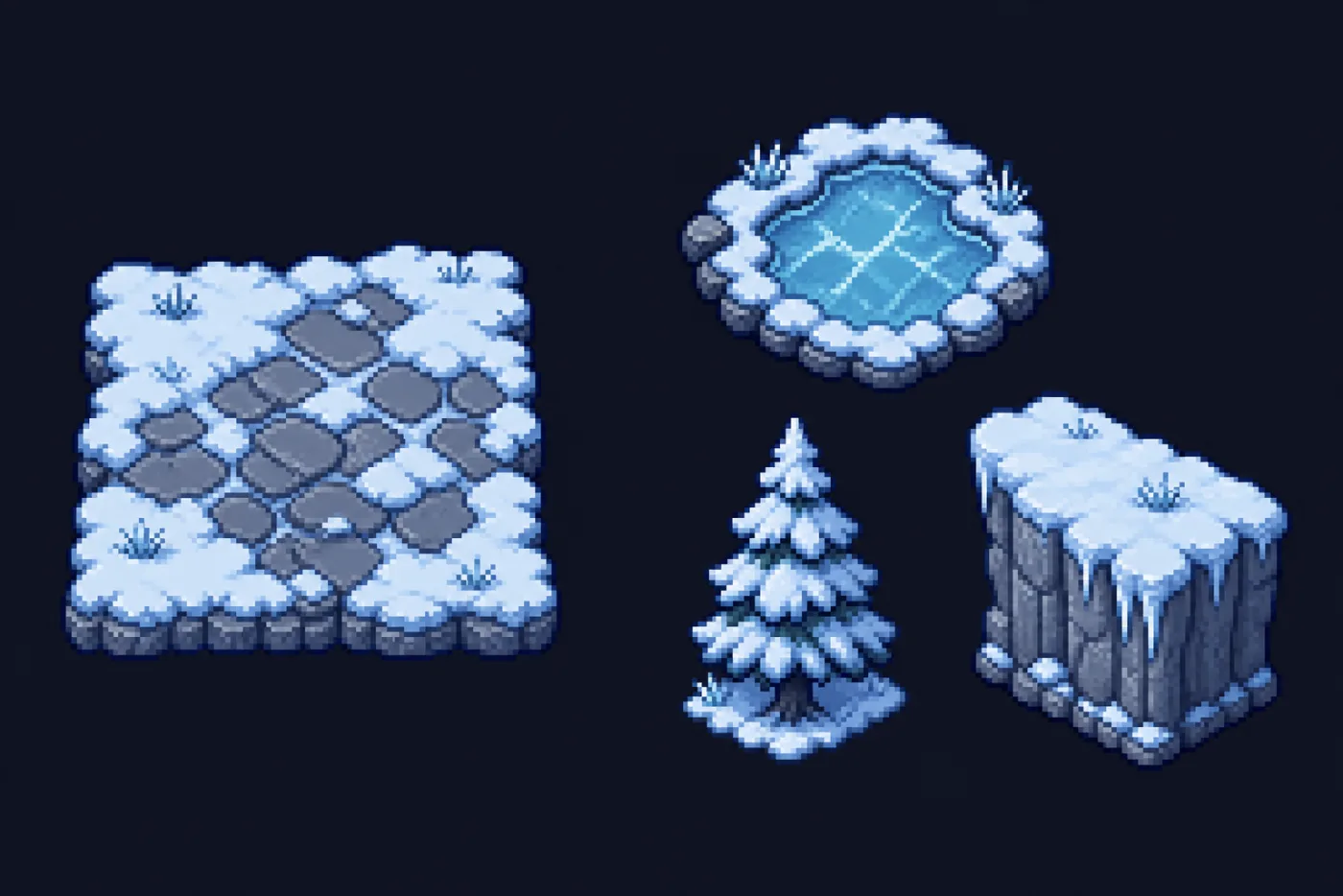 A reference tile beside new tiles the pixel tileset generator produced in the same palette and outline weight